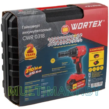 Гайковерт Wortex CWR 0318 0329229 (с 1-м АКБ, кейс, оснастка) картинка 7